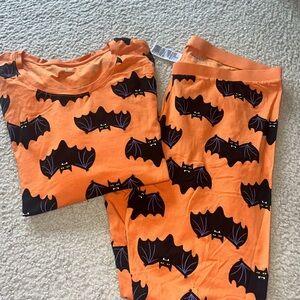 🆕 Womens Orange Bat Print Halloween Pajama Set Sz XL